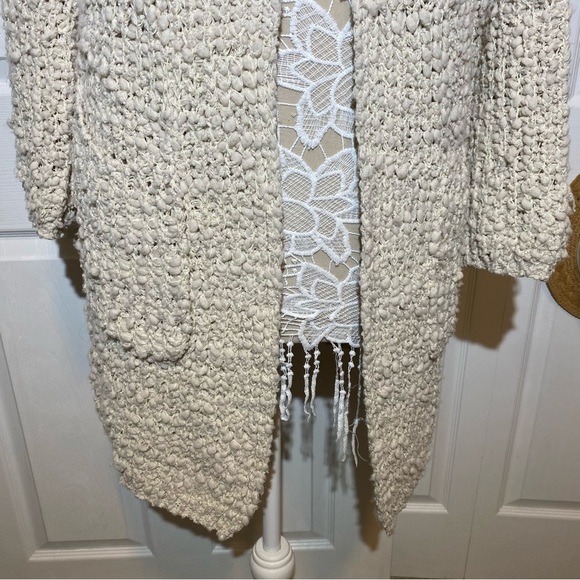 Flex Moda Natural Beige Oversized Popcorn Knit Hooded Cardigan Pockets Open M/L - Picture 9 of 16